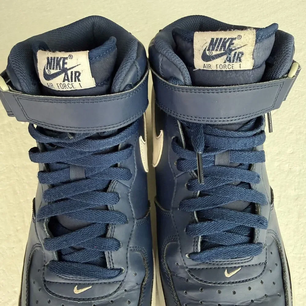 Size 9.5 - Nike Air Force 1 Mid Navy Blue White Men's Sneakers Shoes 315123-407 - Picture 4 of 9